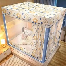 침대 모기장 가정용 몽골 유르트 성인 낙하 바닥 패턴 네트 지퍼 두꺼운 브래킷, 36) Beige Flowers - 1.8m supp, 1개