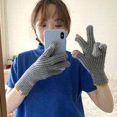 따뜻한 장갑 라이딩 학생 모직 커플 퓨어 스크린 컬러 두껍고 여성 스플릿 핑거 니트 겨울, 1, 1개