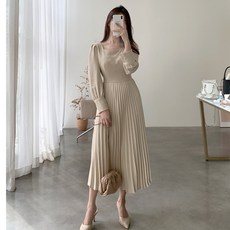 스퀘어넥 주름 드레스 김하늘 어게인 롱스커트 블룸원피스 경성의복