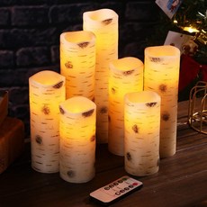 불꽃없는 촛불 배터리 작동 촛불 자작 나무 껍질 효과 10 키 원격 제어 및 24 시간 타이머와 아이 보 리 진짜 왁 스 기둥 LED, 단일옵션