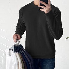 1+1 남자 오버핏 부드러운 후리스 기모 라운드 티셔츠