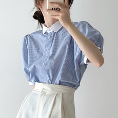 메이킹유 5000아이레셔츠 이킹유 반팔셔츠 카라넥 어깨퍼프 스트라이프 5000아이레셔츠