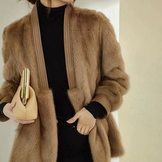 겨울 여성 브이넥 페이크 밍크 모피 하프 가디건 코트 베이직 인조 밍크 코트