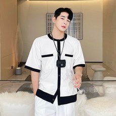 남자배색반팔가디건