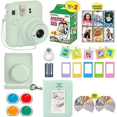 Fujifilm후지필름 인스탁스 미니 12 카메라 번들 핑크 20장 필름 시트 휴대용 케이스 사진첩 액자 필터, Mint Green Fujifilm
