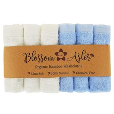 Blossom Aster Bamboo 아기 수건 - 6팩 - 울트라 소프트 - 아기의 민감한 피부를 위한 흡수성 타월 - 25.4 x 25.4cm(10 x 10인치) - 블루 -, Blue