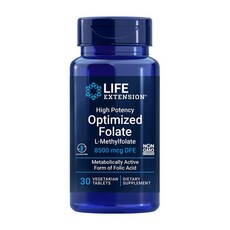 Life Extension 하이 포텐시 옵티마이즈드 엽산 L-메틸폴레이트 8500 mcg 30 베지타블렛, 1개, 30정