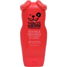 Wags Wiggles Double Trouble W수박 2-in-1 도그 샴푸 컨디셔너 16온스 병, 1개, 473ml