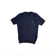 폴로클럽 여성 케이블 꽈배기 면 100% 반팔 여름 니트 스웨터