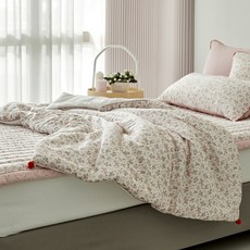 [로라애슐리] 슈가팝 플라워 폼폼 극세사 모달 누비이불 핑크 J 100x140