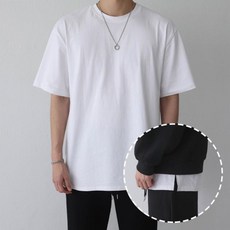 베이직바이블 [1+1 자체제작]줄지 않는 텐타 워싱 레이어드 트임 오버핏 반팔 티셔츠(2color)