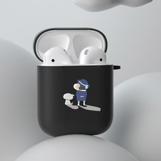 제파존 보호케이스 12이어폰 사과폰 실리콘 IPOD 청결 먼지 방지 IPHONE 큐트 여성 통용 INS 2대1 애니메이션, 에어팟  1/2대 클래식블랙 -석양