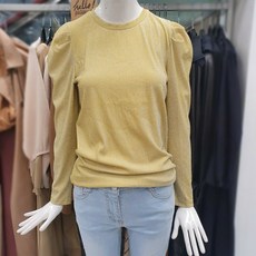 베스띠벨리 어깨 퍼프 샤링 포인트 펄 옐로우 티셔츠