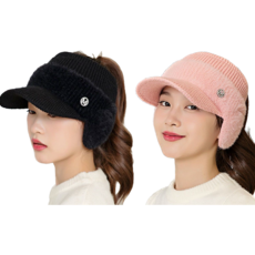 클리커스 여성 가을 겨울 골프 등산 모자 6종 2개, 블랙 + 핑크