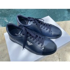 217458 Armani 남자 X3X263 남자 네이비 블루 가죽 스니커즈