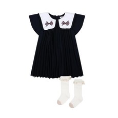 닥스베이비 [24SS] 아이코닉 플리츠 원피스+리본자카드 프릴 니삭스 세트 EUM32NJ62M+EUM51UN51M