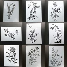 블루굴 9 개 포맷 A4 스텐실 벽 장식 가구 창 DIY 그리기 게상 난초 매화 복숭아 대나무¹ 등나무 꽃 국화