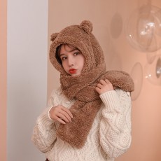 헬쏭 김지니 제니 같은 귀여운 곰돌이 귀목도리 모자 일체형