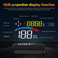 3.8 인치 OBD2 USB GPS 헤드 디스플레이 대시 보드 자동 HUD 자동차 RPM 속도 프로젝터 온도 속도계 안티 피로 알람, 검정, 미국, 01 Black