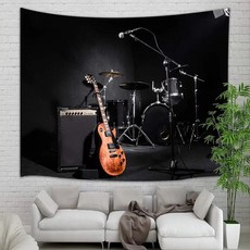 거실벽면인테리어 십대 소녀 소년 음악 벽 매달려 악기 기타 드럼 블랙 아트 태피스트리, 150x100cm, 01 150x100cm