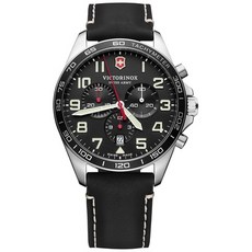 빅토리녹스 스위스아미 Mens Chronograph FieldForce Black Leather Strap Watch 42mm 280483940 {{카테