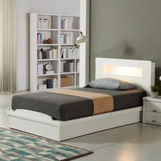 젠티스 LED 평상형 헤드수납 슈퍼싱글 퀸 침대프레임 (매트선택), A. 루카스 (화이트)