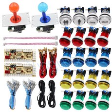 아케이드스틱 플스조이스틱 컨트롤러 DIY LED 키트 2 인용 20 개 버튼 USB 인코더 케이블 게임 부품, 4.blue --green, 4.blue green