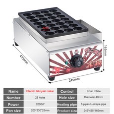 타코야키 기계 타코야끼 상업용 전기 메이커 문어 고기 공 베이킹 들러붙지 않는 가스 치비 마루코 28 홀 EU 미국 플러그, 4.Electric heating - Gas used, 1개