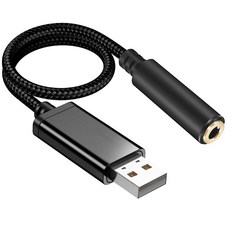 USB to 오디오 잭 어댑터(18cm) 헤드셋 PC 노트북 리눅스 데스크톱 PS4 및 기타 장치와 호환되는 3.5mm Aux 스테레오 컨버터가 있는 외부 사운드 카드, USB to 오디오 잭 어댑터(18cm), 헤드셋, P, 1개