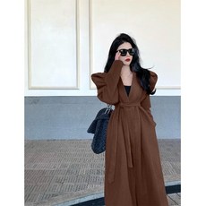 년 명원풍 분위기 어저 퍼프 소매 허리에 두꺼운 솜털 모직 코트