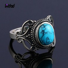 은반지커플링 위한 여성을 925 실버 반지 천연 8x10MM 청록색 반지 고급 주얼리 기념일 파티 선물