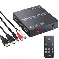 PROZOR HDMI 셀렉터 음성 분리 기능 PIP 기능 4K HDMI1.4 2160p @ 30Hz HDMI 케뿌루 usb 케이블 리모콘 포함, 단일상품