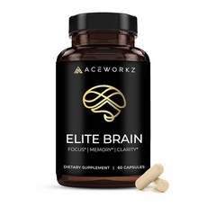 ACEWORKZ Elite Brain (60개) - 집중력 기억력 및 정신 선명도를 위한 누트로픽 뇌 보충제 ALCAR 사자 갈기 ALA L-테아닌 비타민 B 복합체 천연