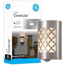 GE 커버라이트 LED 야간 조명 플러그인 황혼에서 새벽까지 센서 홈데코 침실용 욕실용 주방용 복도용 2팩 46815 브러시드 니켈 모로코어