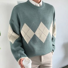 조군샵 스무디 루즈핏 아가일 니트_T6151