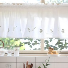 BELLELIFE 綠葉刺繡平衡簾, 白色