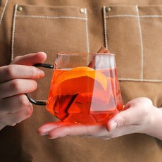 cocooning 홈카페 내열유리 각진 쉐입 손잡이 유리 머그잔, 그레이, 350ml, 1개