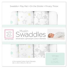 SwaddleDesigns 이불 담요 침대 블랭킷 거실 포근한 스패들 디자인 아기용 면 머슬린 4개 세트 신생아용 중성 수납 아기 등록 및 선물 46x46인치 토스카나 선셋