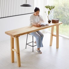 [해찬솔원목이야기] 해찬솔 통원목 홈바테이블 2000TR_w400 우드슬랩/통원목다리/창가, 색상:밤색브라운