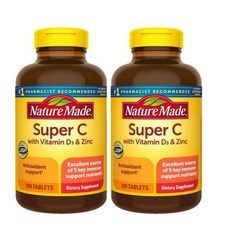 네이처메이드 수퍼C 비타민D 아연 Nature Made Super C with Vitamin D3 & Zinc 200정, 2개