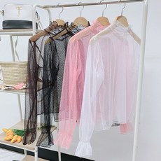 프릴 도트 시스루 레이스 레이어드 블라우스
