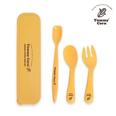 옥수수로 만든 친환경 Yummy Corn 야미콘 피딩 스푼 포크 아이 유아 수저케이스 세트