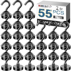  MIKEDE 튼튼한 블랙 마그네틱 후크 10kg(22파운드) 강한 자석 냉장고용 금속 후크 걸기용 슈퍼 크루즈 후크 6팩 주방 직장 보관용 자석 행거, Black 