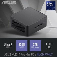 ASUS NUC 14 Pro Mini PC NUC14RVH-U7 TALL / 인강 사무 비즈니스용 미니PC, NUC14RVHU7, Free DOS, 2TB, 32GB, 블랙