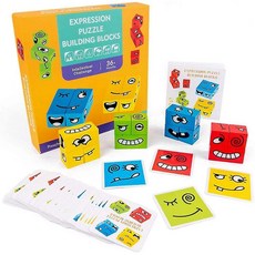 SanBeans Wooden Expressions Matching Block Puzzles Face-changing Cube Puzzle Toys(Colorful), 1개, Colorful
