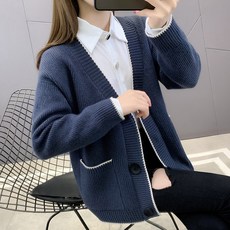 안안씬 여성 가을 니트 가디건 간절기 브이넥 루즈핏 오버핏 가디건