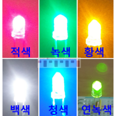 (100개 묶음) 고휘도 발광 다이오드 투명 LED 5파이 (5mm) 아두이노 라즈베리파이 실습용 전자부품 적색 녹색 황색 백색 청색 연녹색, 1개, 백색(100개묶음)