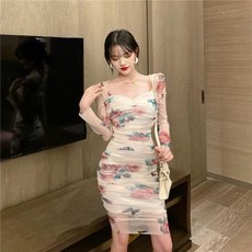 데이지블랑 글램 장미패턴 쉬폰 원피스