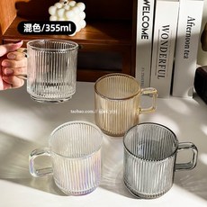 간단한 줄무늬 유리 컵 핸들 머그잔 라떼 커피 컵 우유 주스 음료 컵, 4 색 조합, 기본 항목, 1개