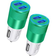 USB 자동차 충전기 삼성 구글 킨들 더블 포트 34a 고속 충전 전원 블록용 2팩 라이터 어댑터 듀얼 담배 카고도르 휴대폰, Green